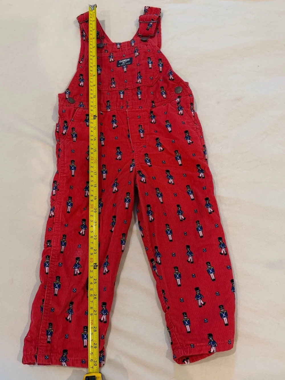 OshKosh B'gosh Red Corduroy Overalls with Toy Soldier Print